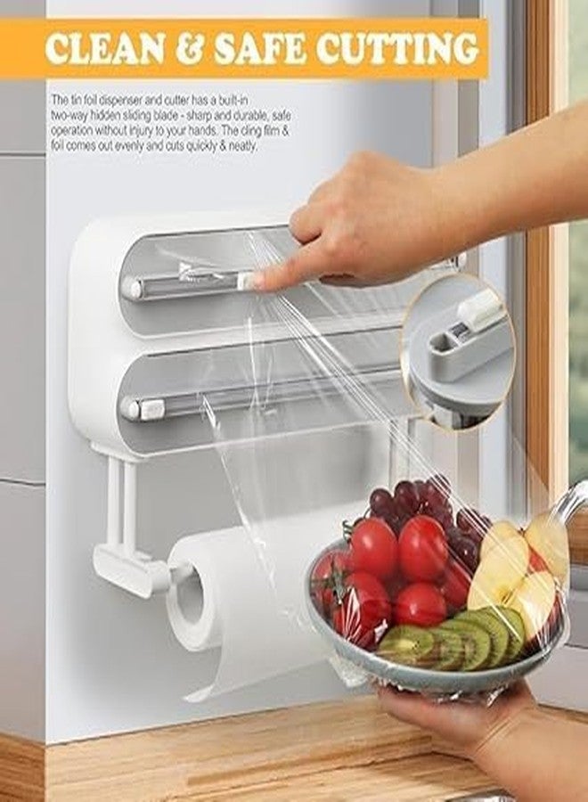 CHALISA Magnetic Foil Paper and Holder Plastic 3 in 1 Aluminum Foil and Plastic Wrap Organizer, Wall Mount Kitchen Wrap Organizer, Cling Wrap Dispenser with Paper Towel Holder - Image 2